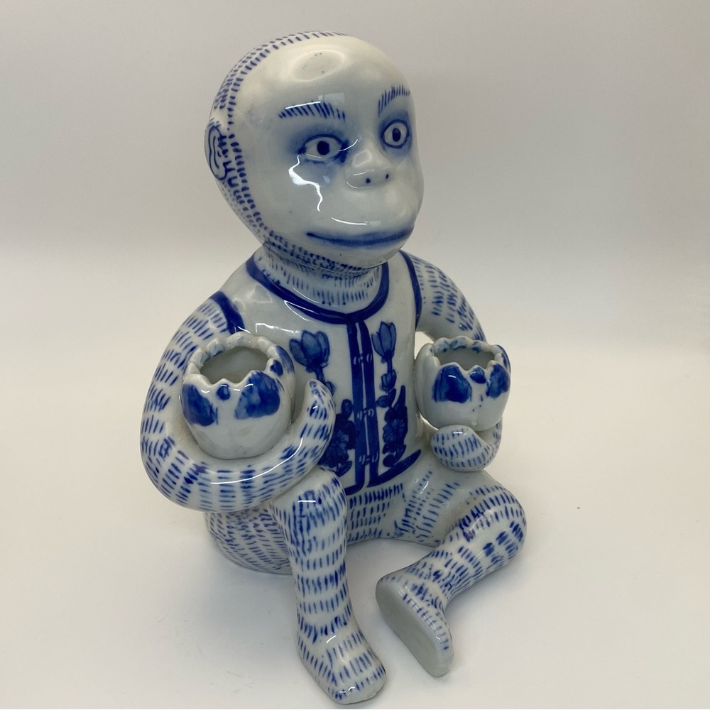Vintage Chinoiserie‎ ceramic monkey candleholder